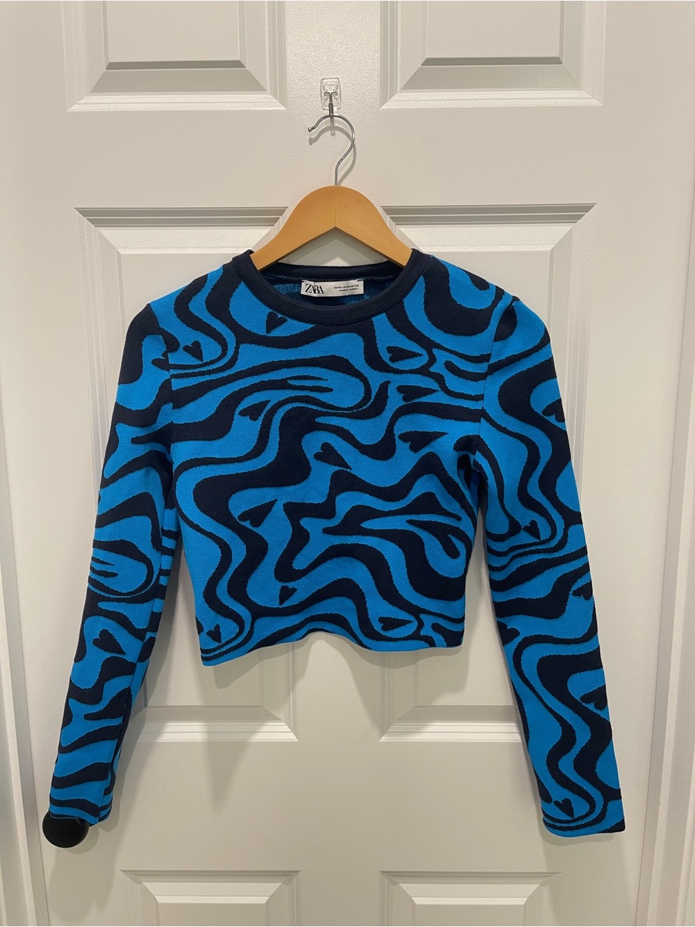 Zara Navy & Bright Blue Abstract Knit Top